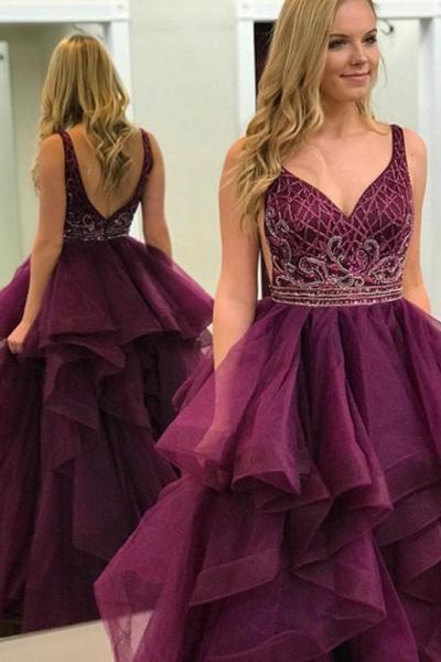Formal ball long V-neck backless princess party dress