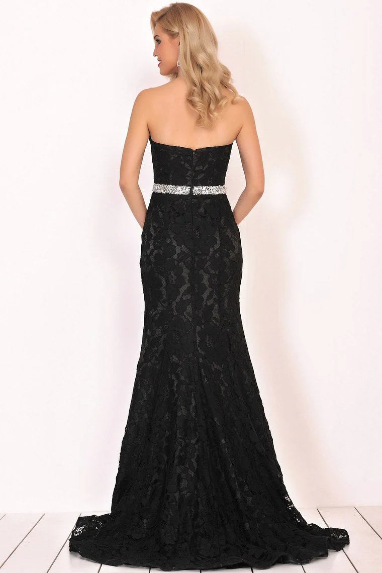 Formal Elegant High Grade Black Sweetheart Beaded Waist Line Lace Mermaid Dress