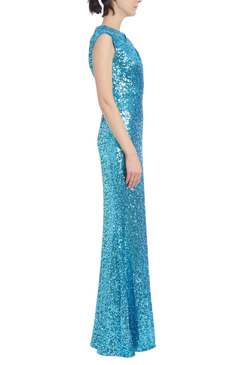 Badgley Mischka turquoise sequined mermaid Prom Dresses