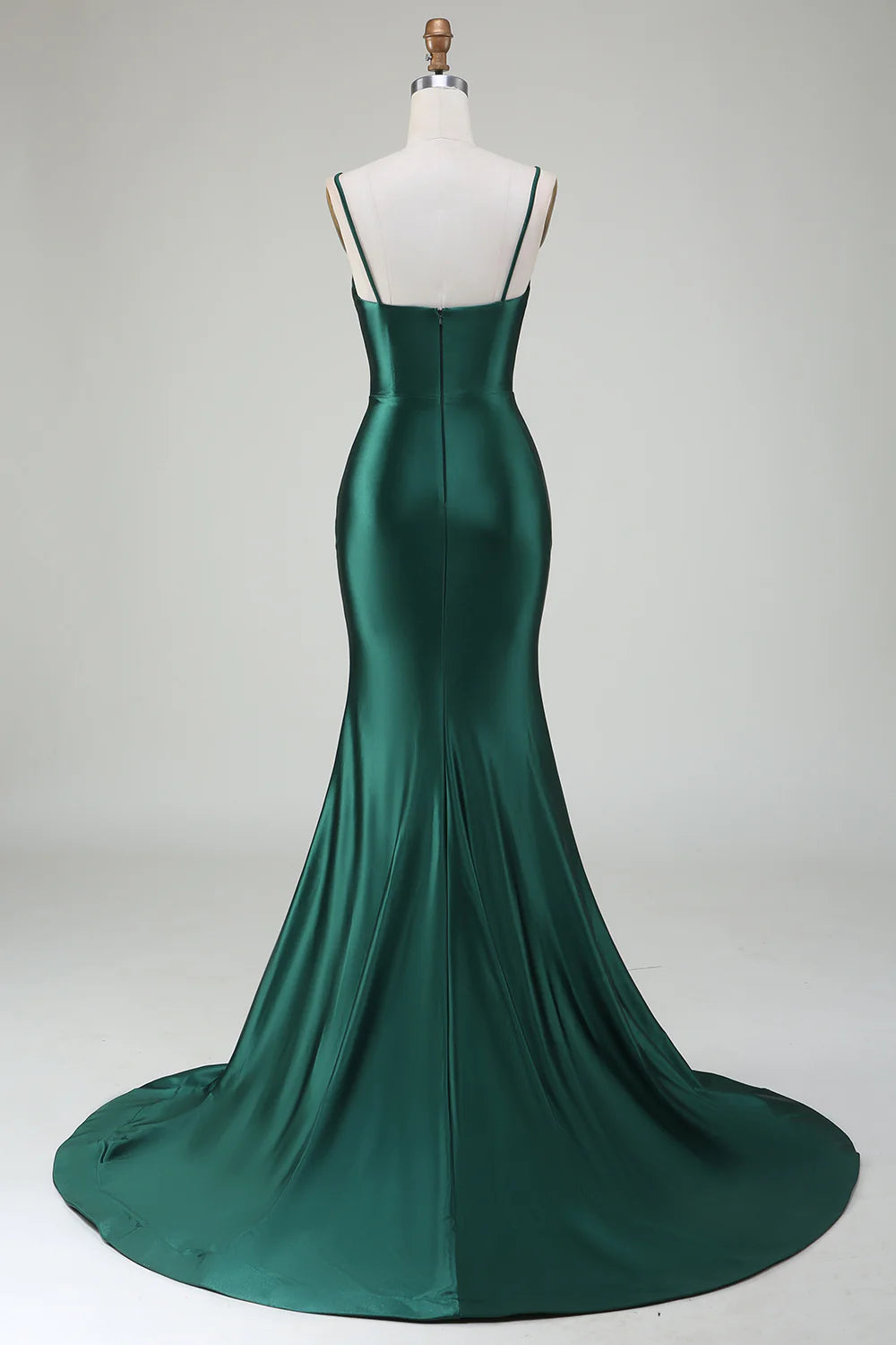 Dark green slim fit mermaid spaghetti strap sweep train dance dress