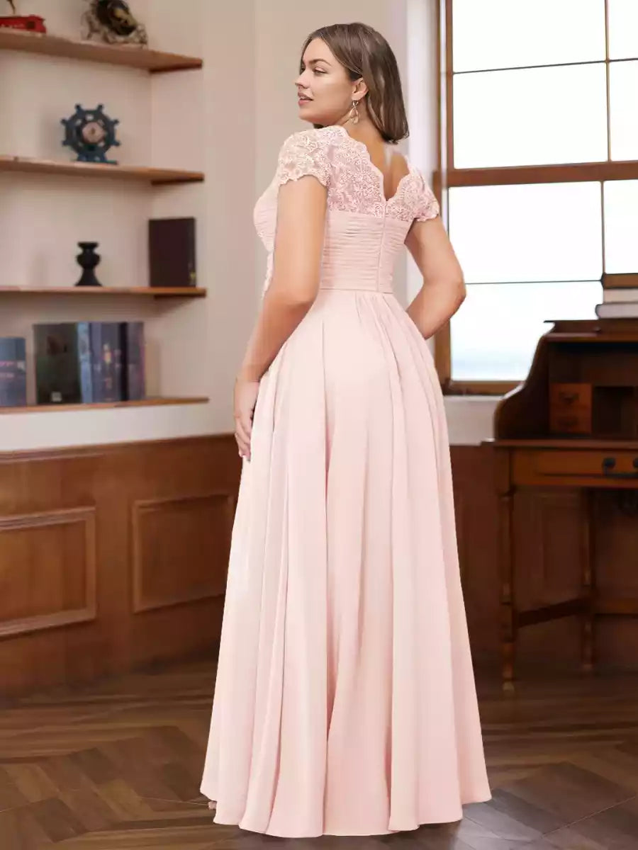 Gorgeous A-line/princess style sweetheart collar short sleeved plus size decal and ruffled Mother of the Bride Dresses