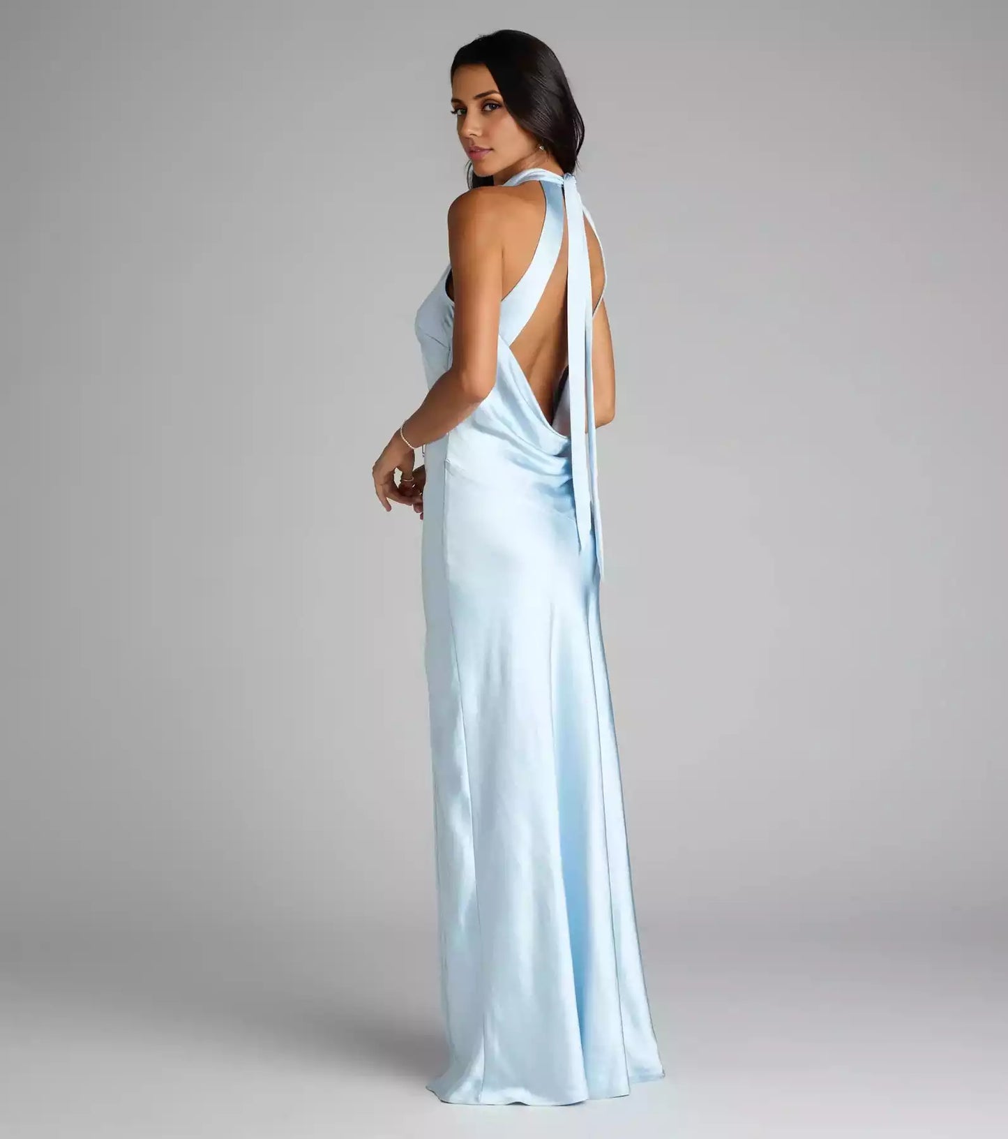 Gorgeous high-quality satin backless neckline, close fitting contour, high slit and floor Bridesmaid Dresses