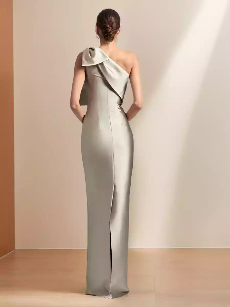 Gorgeous one shoulder and floor length slim fit/straight bow Mother of the Bride Dresses