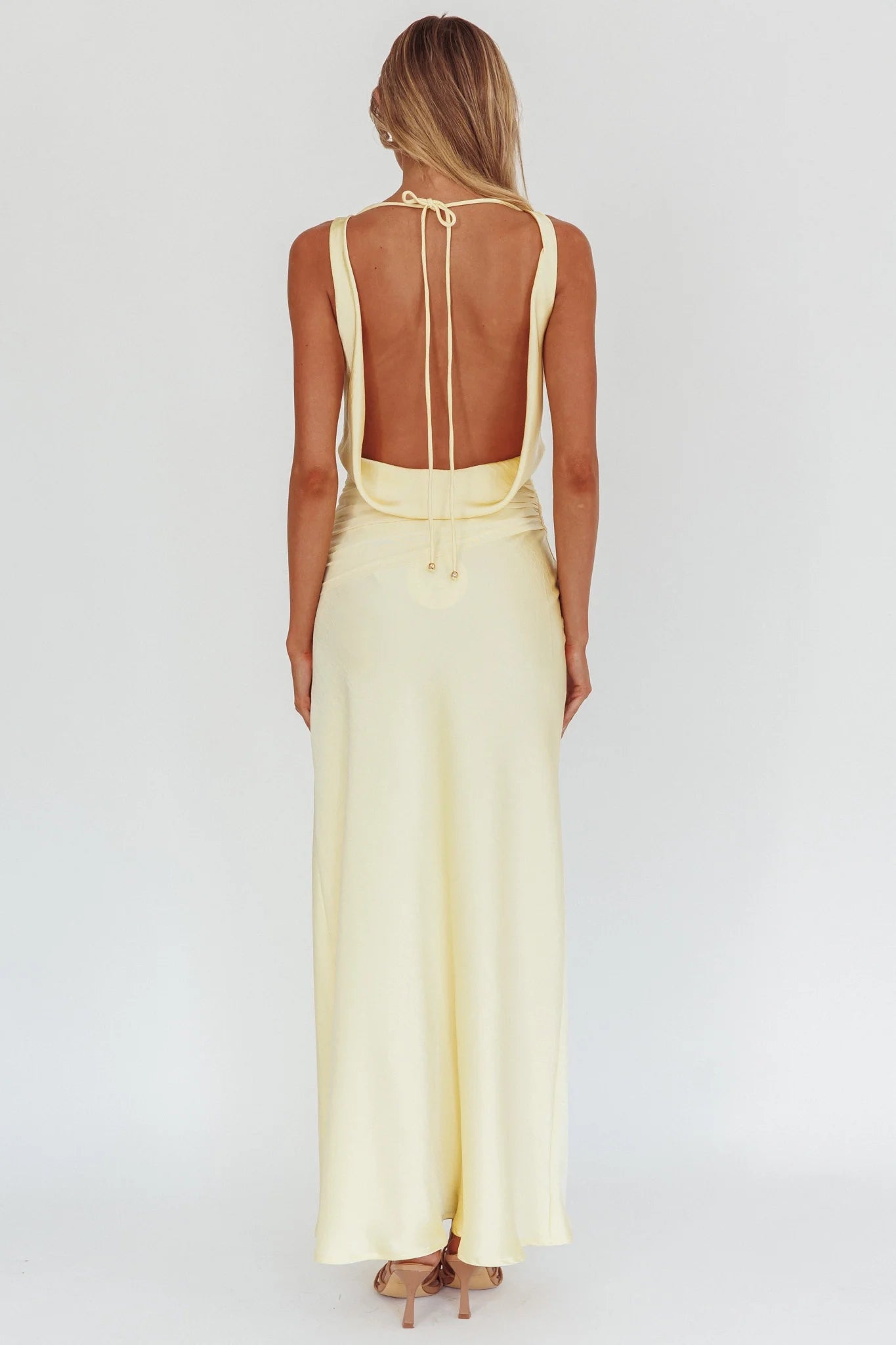 Gorgeous satin backless scarf collar backless lace up mesh details bridesmaid dress