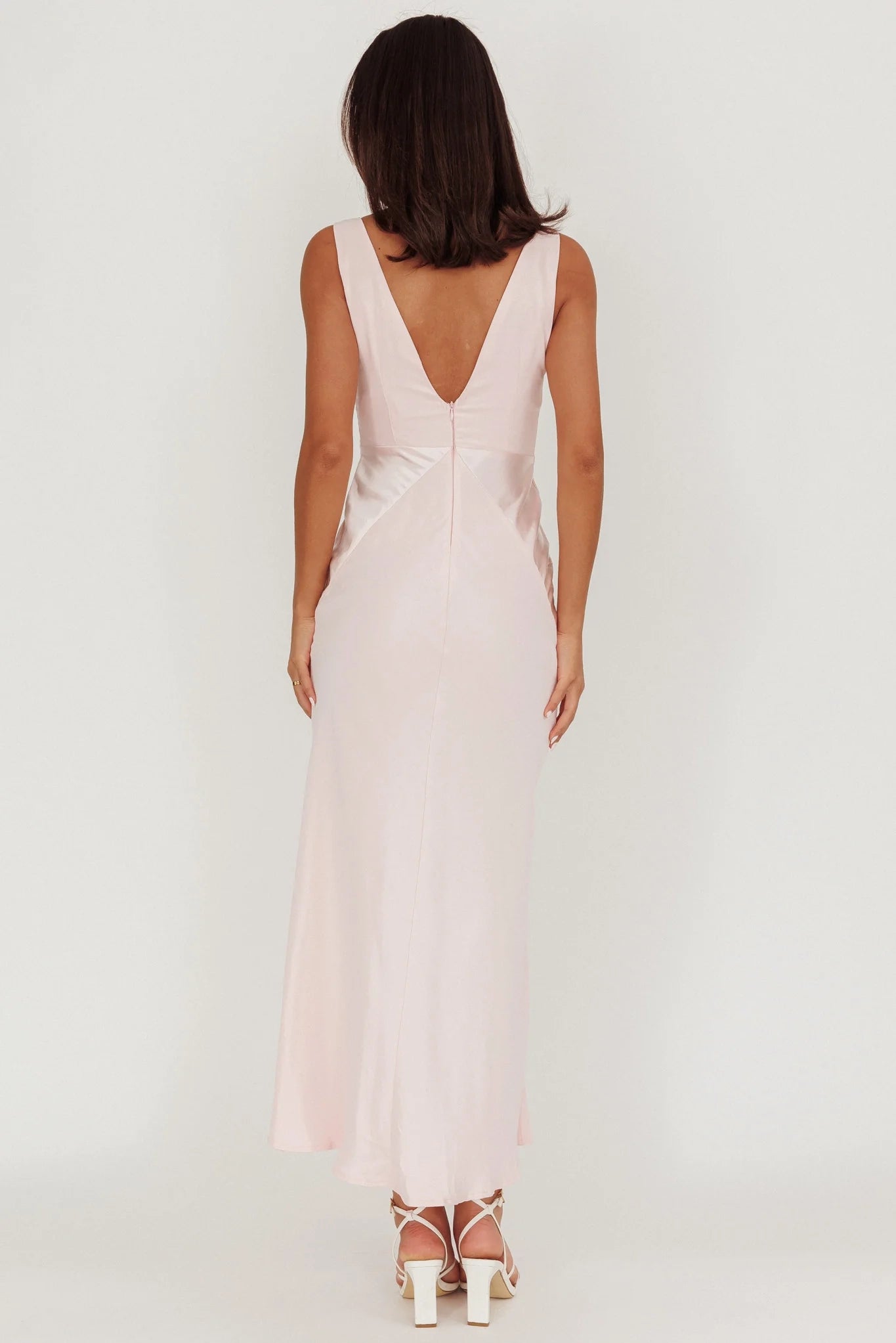 Gorgeous satin deep V-neck invisible back zipper bridesmaid dress