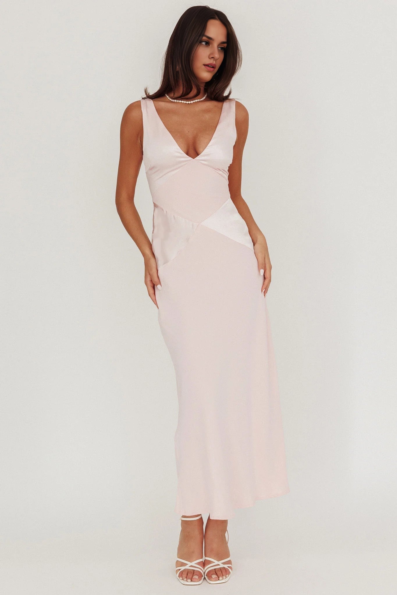 Gorgeous satin deep V-neck invisible back zipper bridesmaid dress