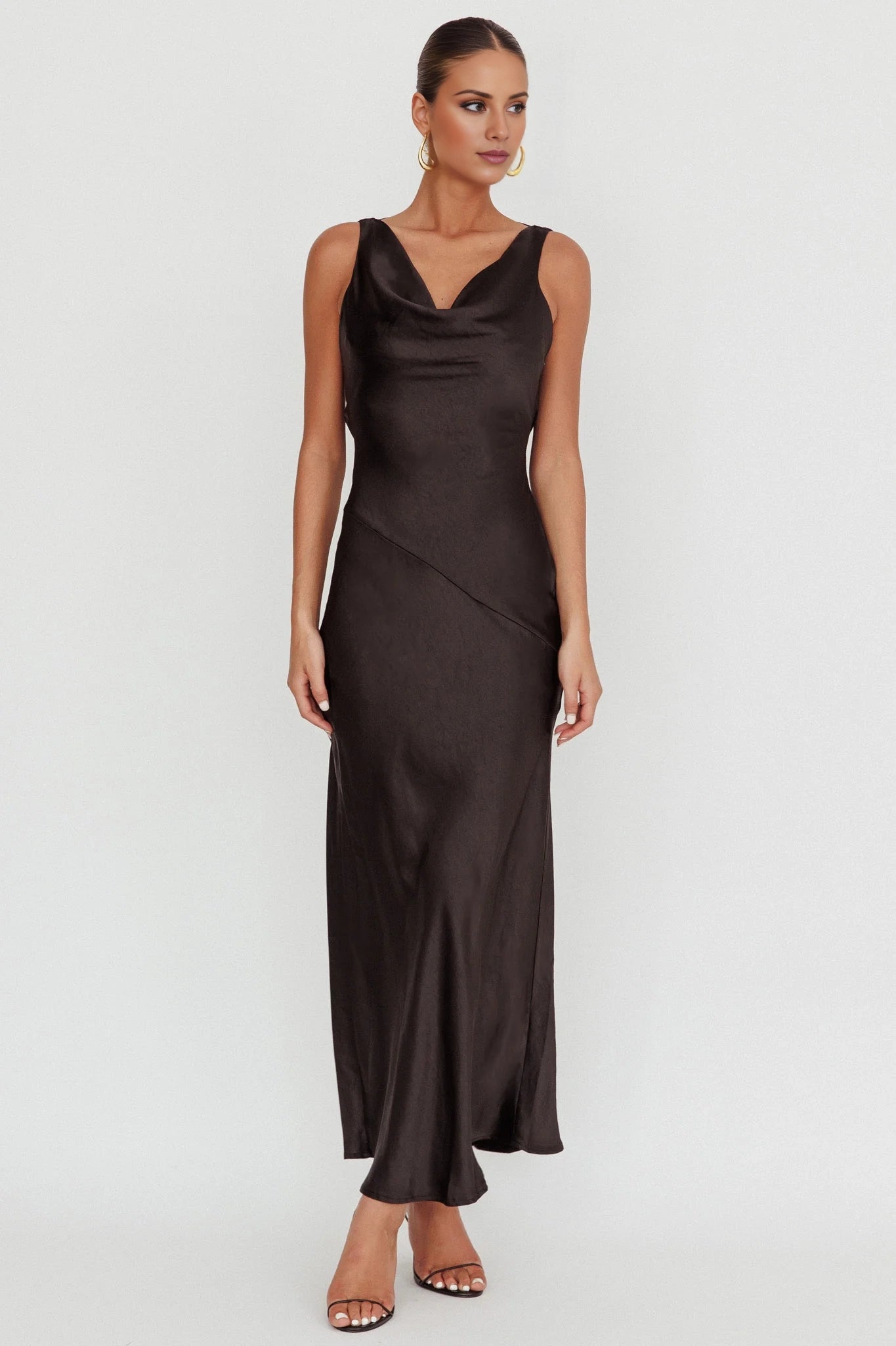 Gorgeous satin extra long scarf collar backless lace up bridesmaid dress