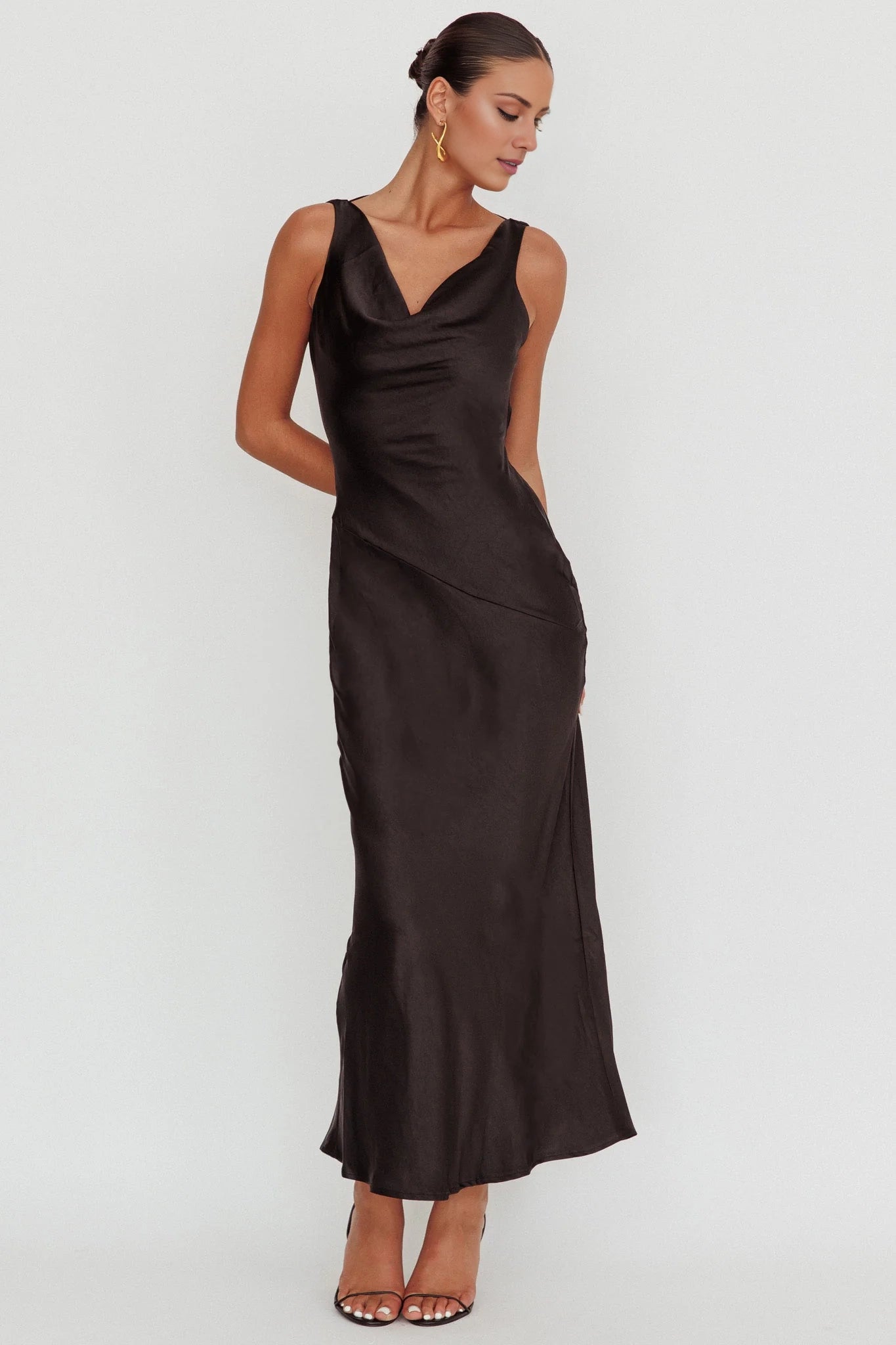 Gorgeous satin extra long scarf collar backless lace up bridesmaid dress