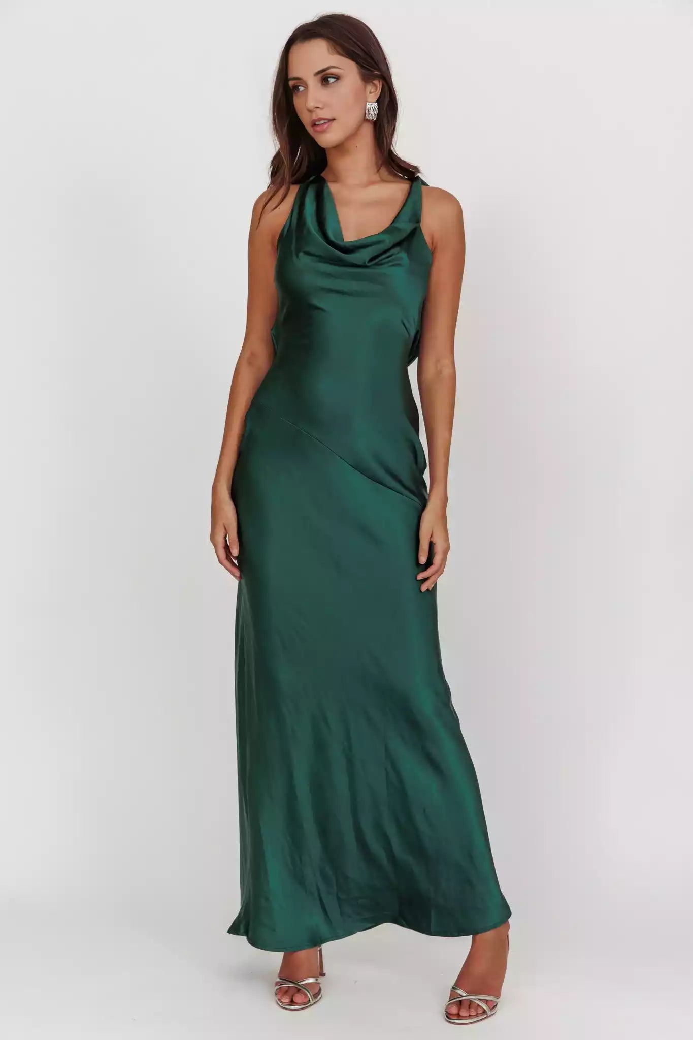 Gorgeous satin long backless scarf collar with hidden side zipper Bridesmaid Dresses