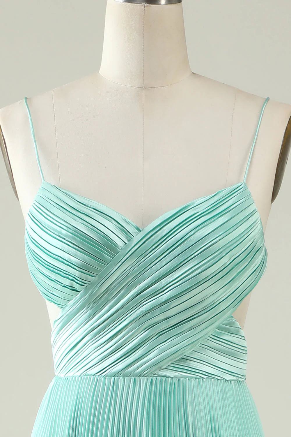A Line Spaghetti Straps Pleated Long Bridesmaid DressA Line Spaghetti Straps Pleated Long Bridesmaid Dress