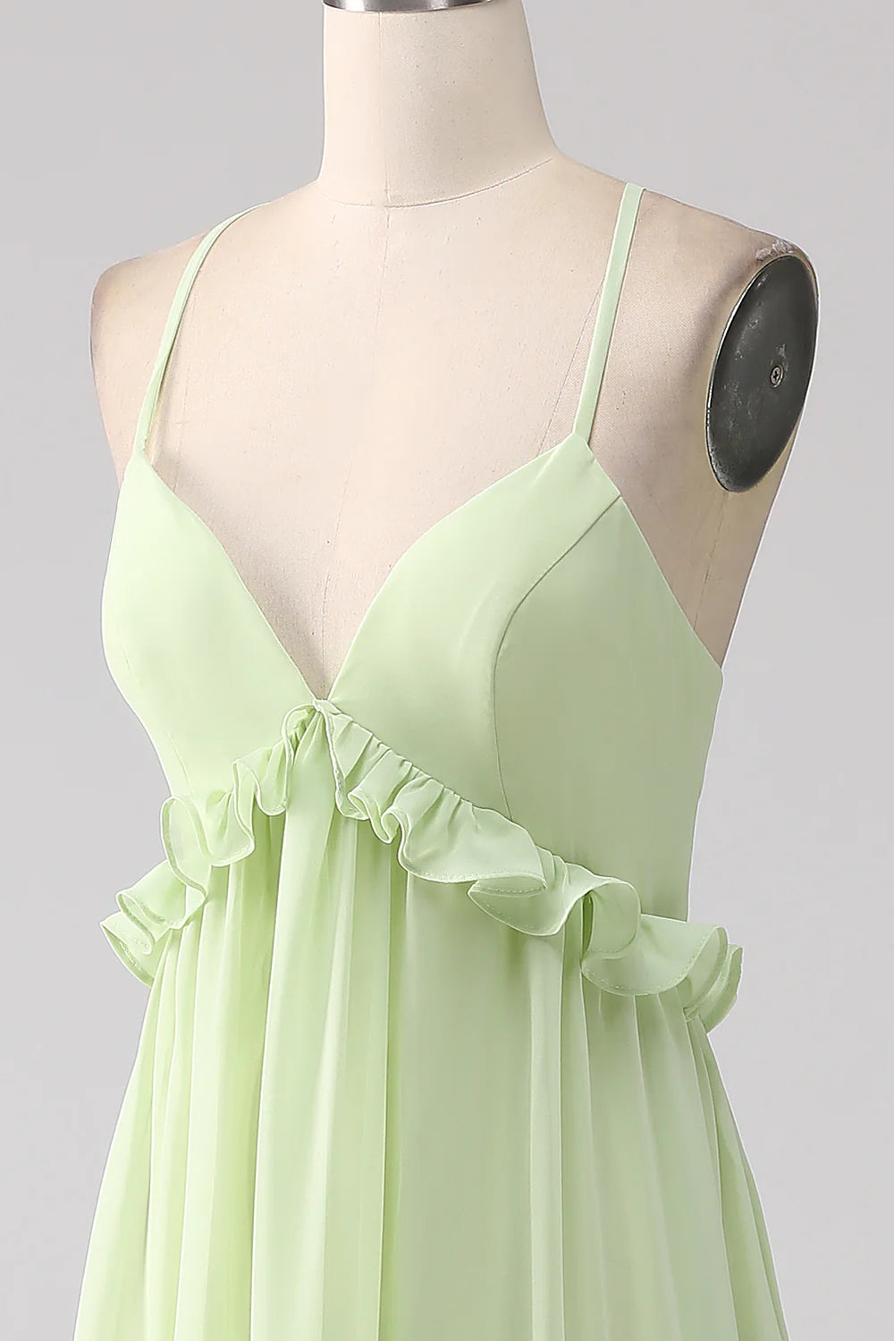A-Line Spaghetti Straps Backless Long Bridesmaid Dress With Ruffles