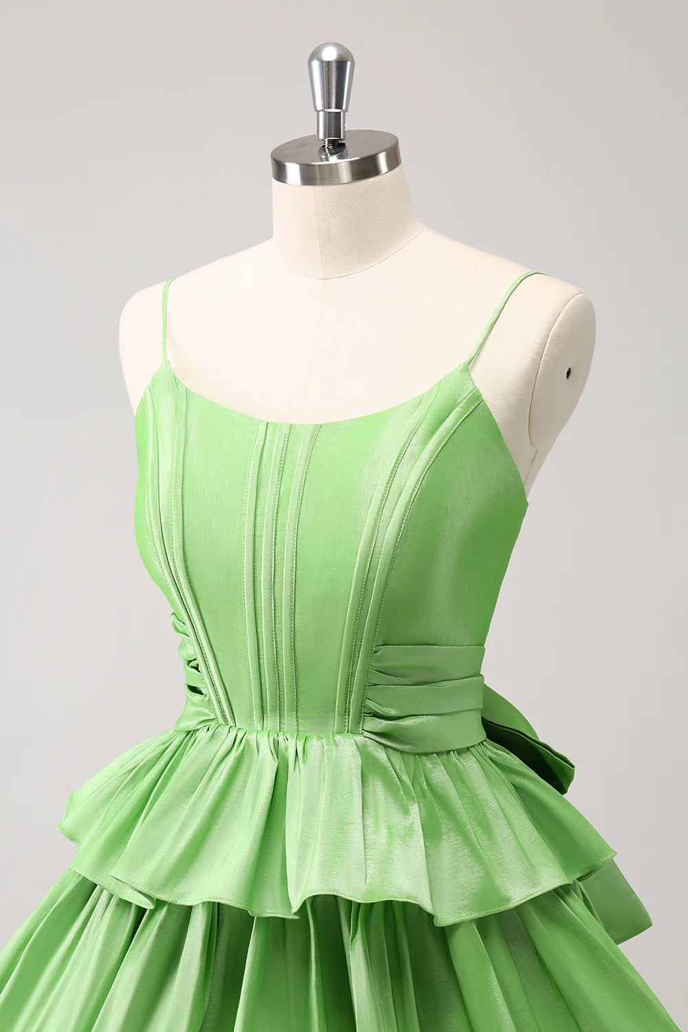 A Line Spaghetti Straps Corset Tiered Ruffle Homecoming Dress
