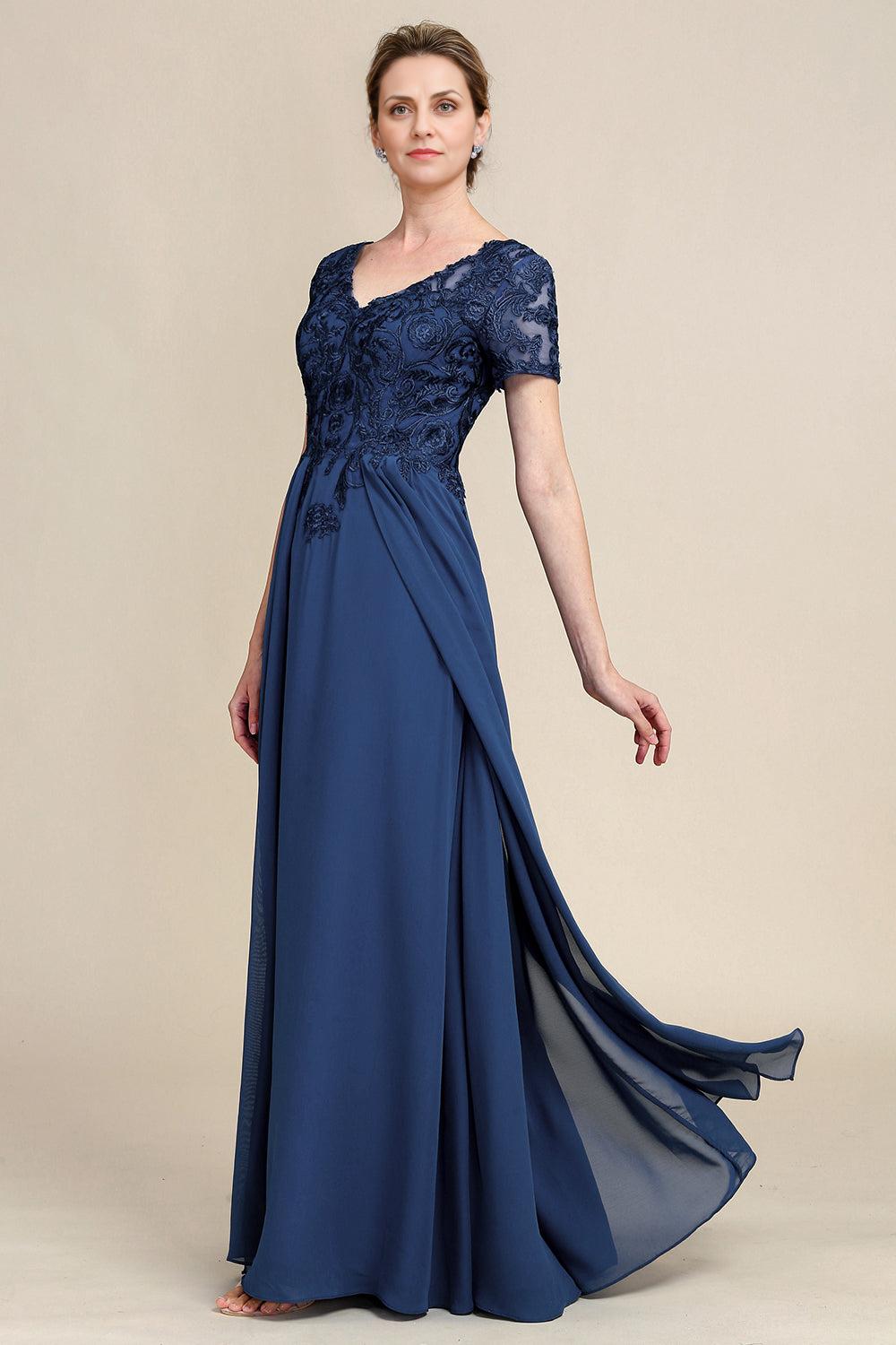 A Line V Neck Long Mother of Bride Dress with Appliques