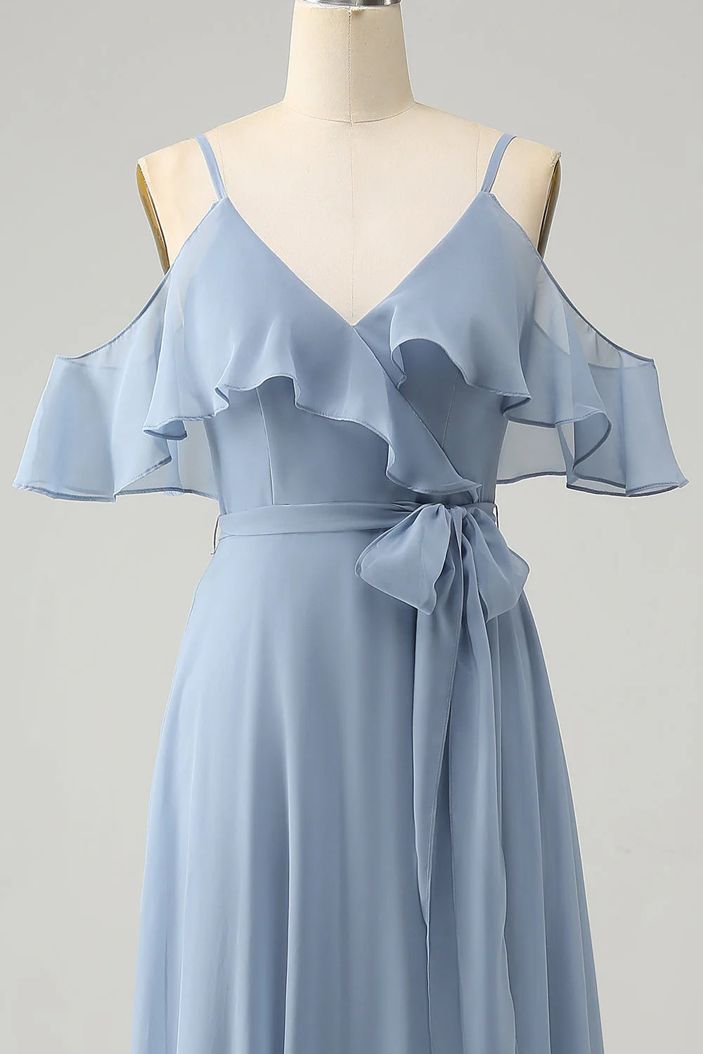 A Line Spaghetti Straps Chiffon Long Bridesmaid Dress with Slit