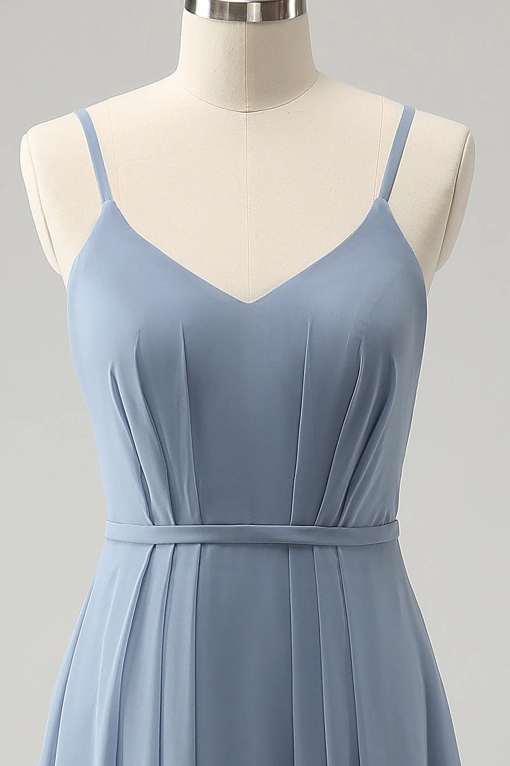 A Line Spaghetti Straps Pleated Long Bridesmaid Dress