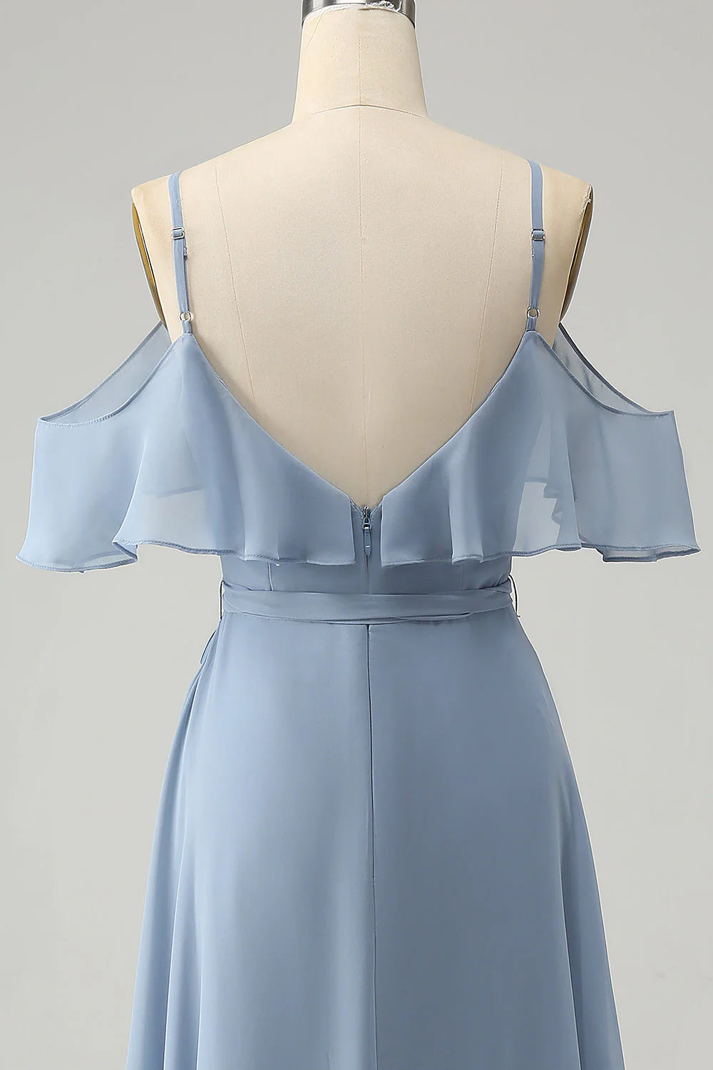 A Line Spaghetti Straps Chiffon Long Bridesmaid Dress with Slit