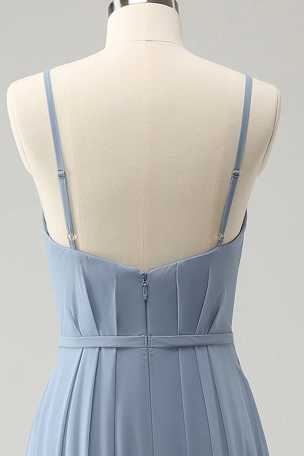 A Line Spaghetti Straps Pleated Long Bridesmaid Dress