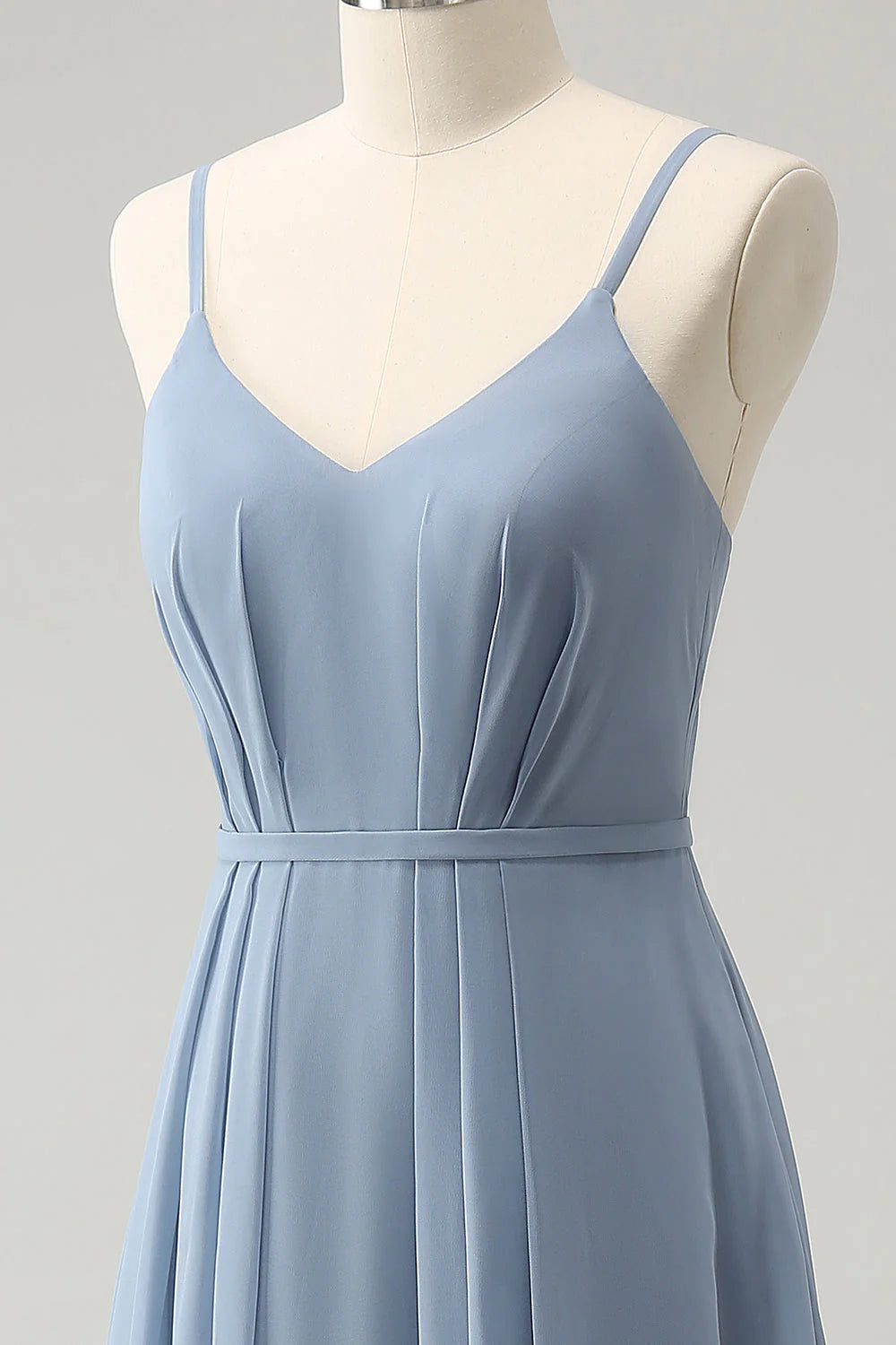 A Line Spaghetti Straps Pleated Long Bridesmaid Dress
