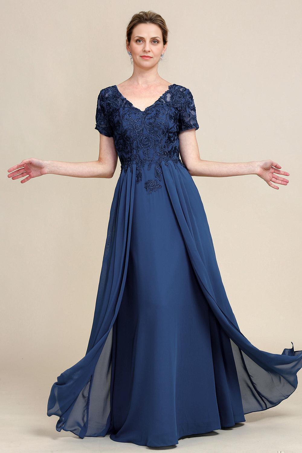 A Line V Neck Long Mother of Bride Dress with Appliques