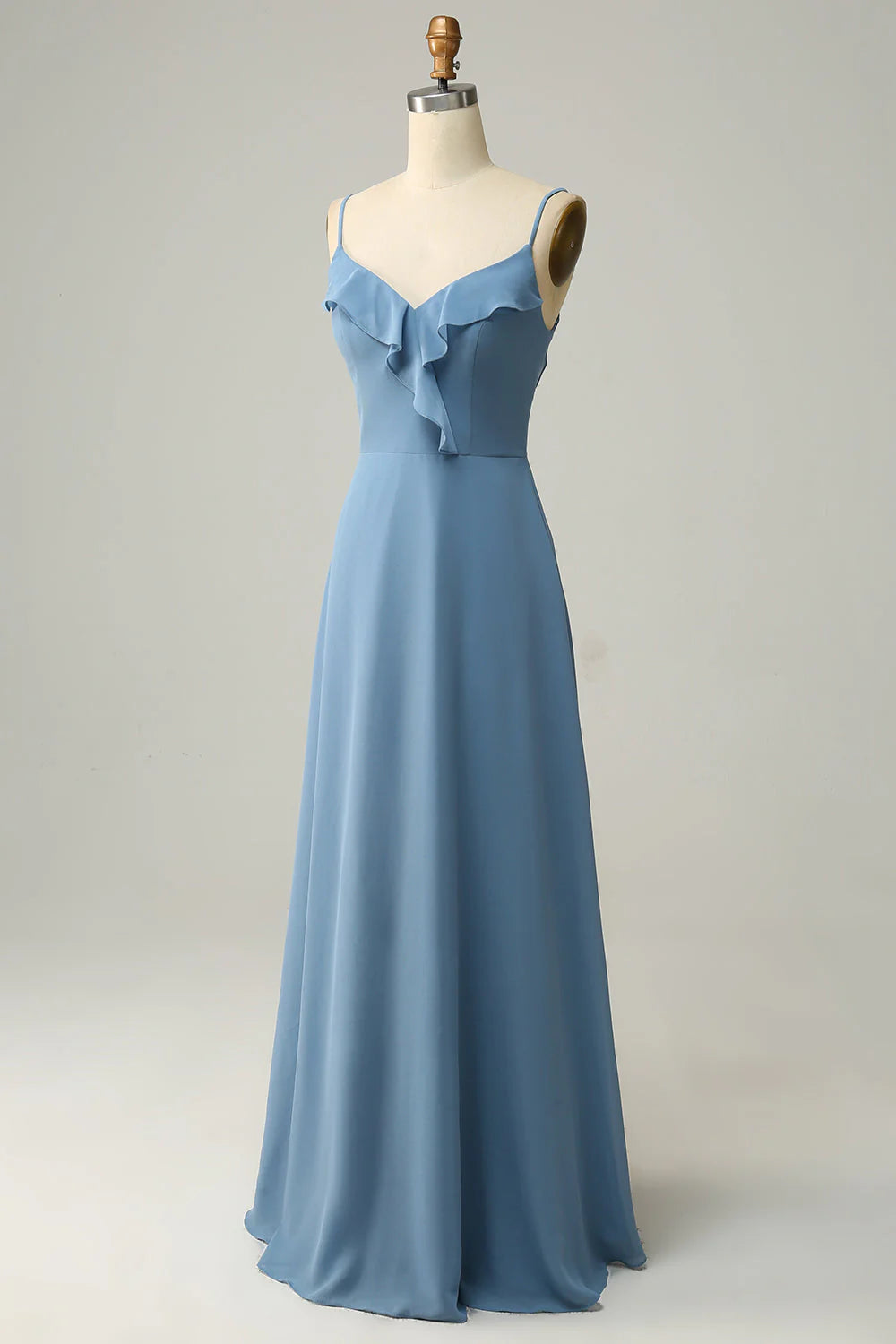 A Line Spaghetti Straps Floor Length Bridesmaid Dress with Ruffles