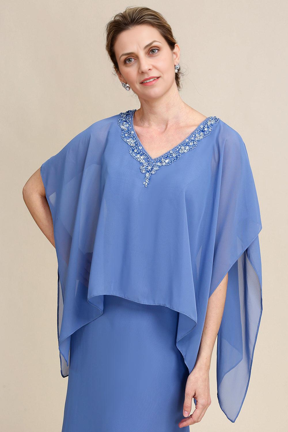 Sheath/Column Sparkly Beaded Batwing Sleeves Mother of the Bride Dress