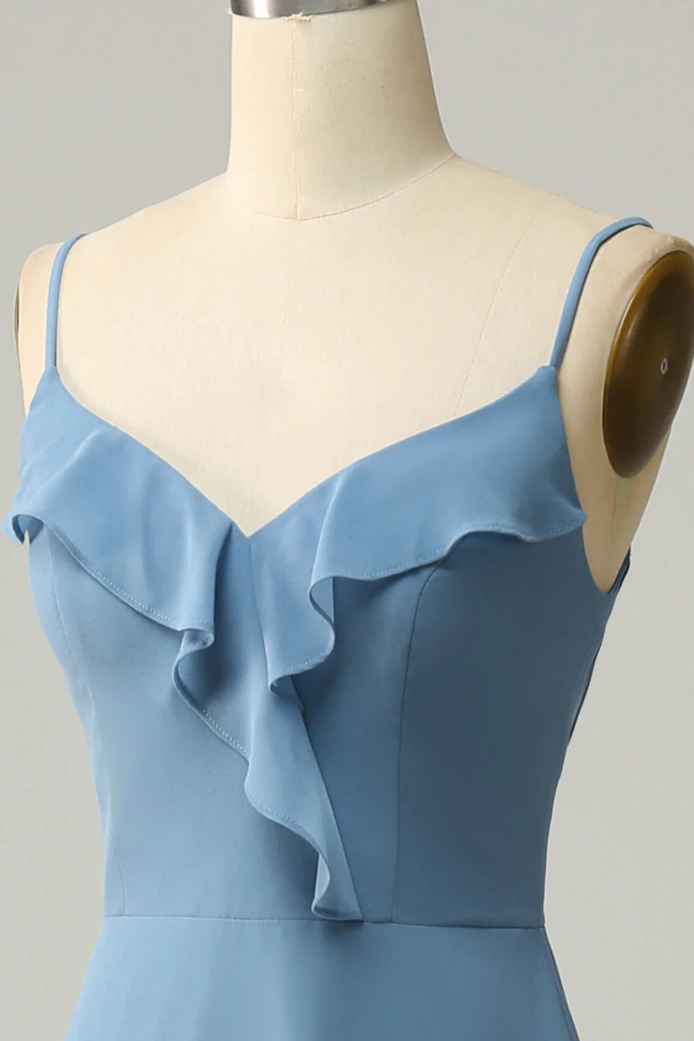 A Line Spaghetti Straps Floor Length Bridesmaid Dress with Ruffles