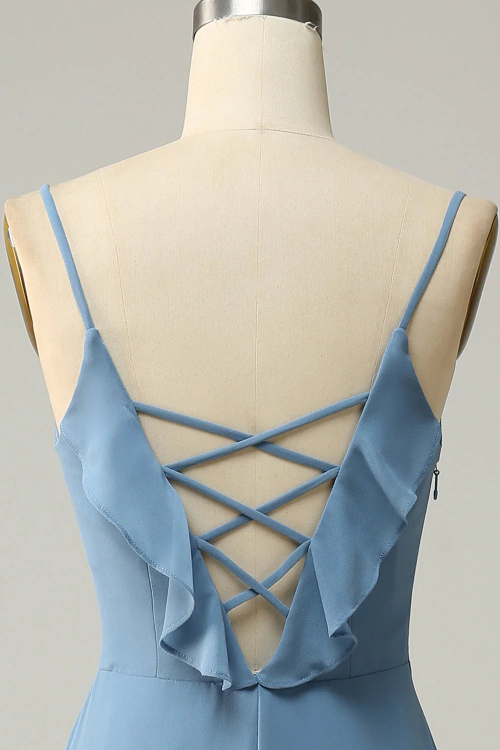 A Line Spaghetti Straps Floor Length Bridesmaid Dress with Ruffles