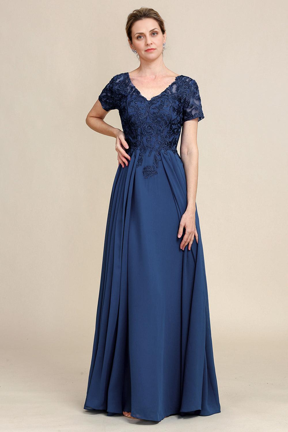 A Line V Neck Long Mother of Bride Dress with Appliques
