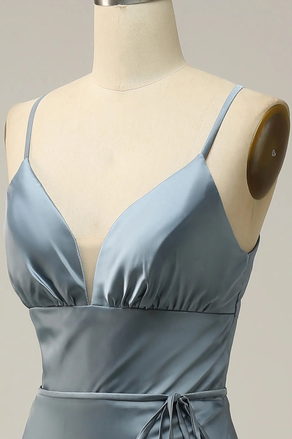 Sheath Spaghetti Straps Satin Midi Bridesmaid Dress
