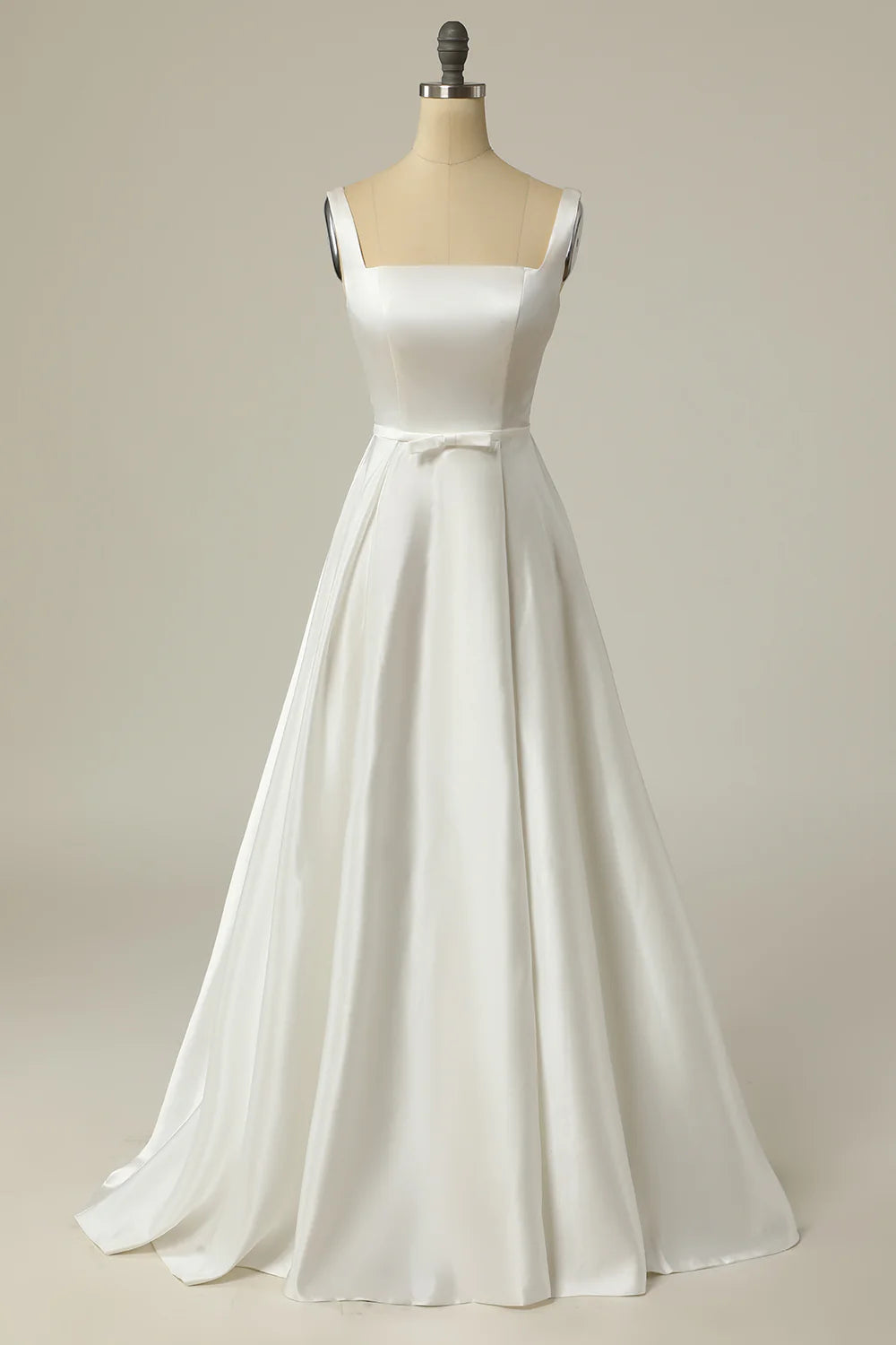 A Line Square Neck White Long Wedding Dress