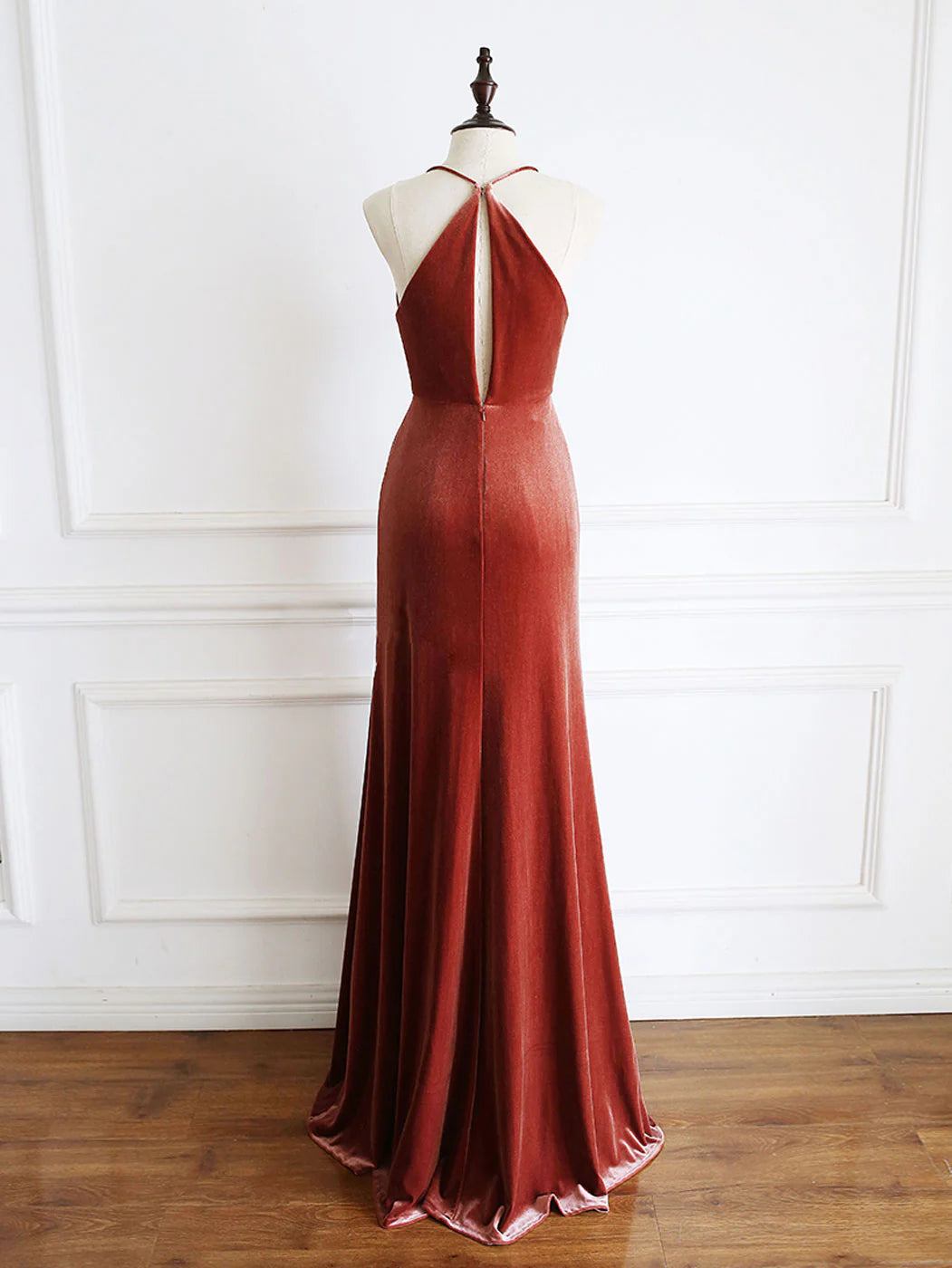 V Neck Mermaid Long Evening Dress Velvet Formal Evening Dresses