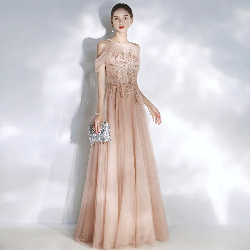 A-line long elegant and noble thin gauze cocktail party ball dress evening dress