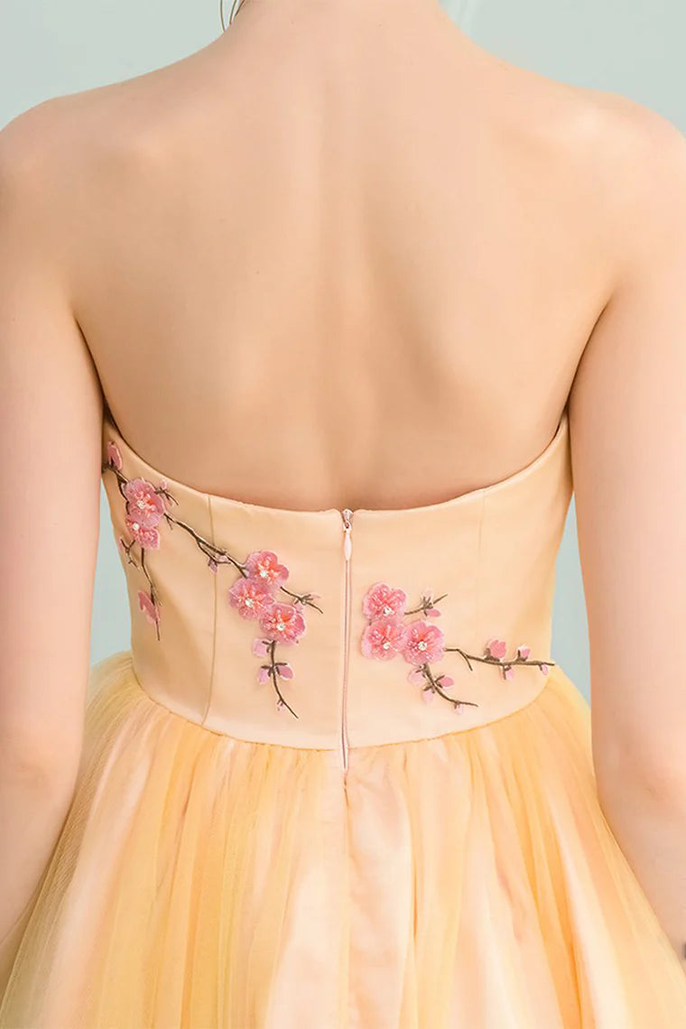 High and low sweet application slim fit satin ball dress