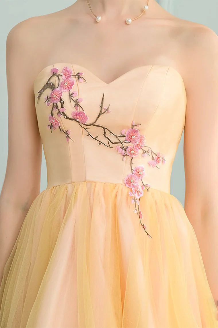 High and low sweet application slim fit satin ball dress