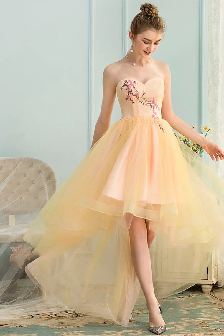 High and low sweet application slim fit satin ball dress