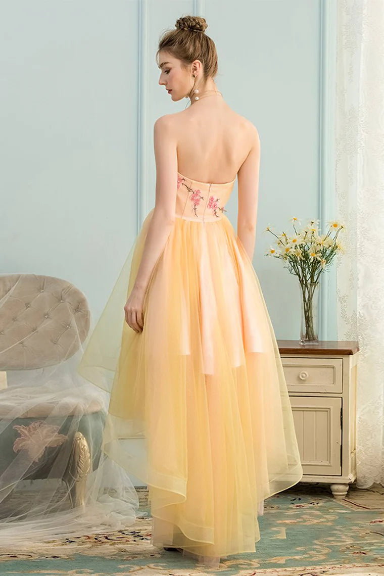 High and low sweet application slim fit satin ball dress