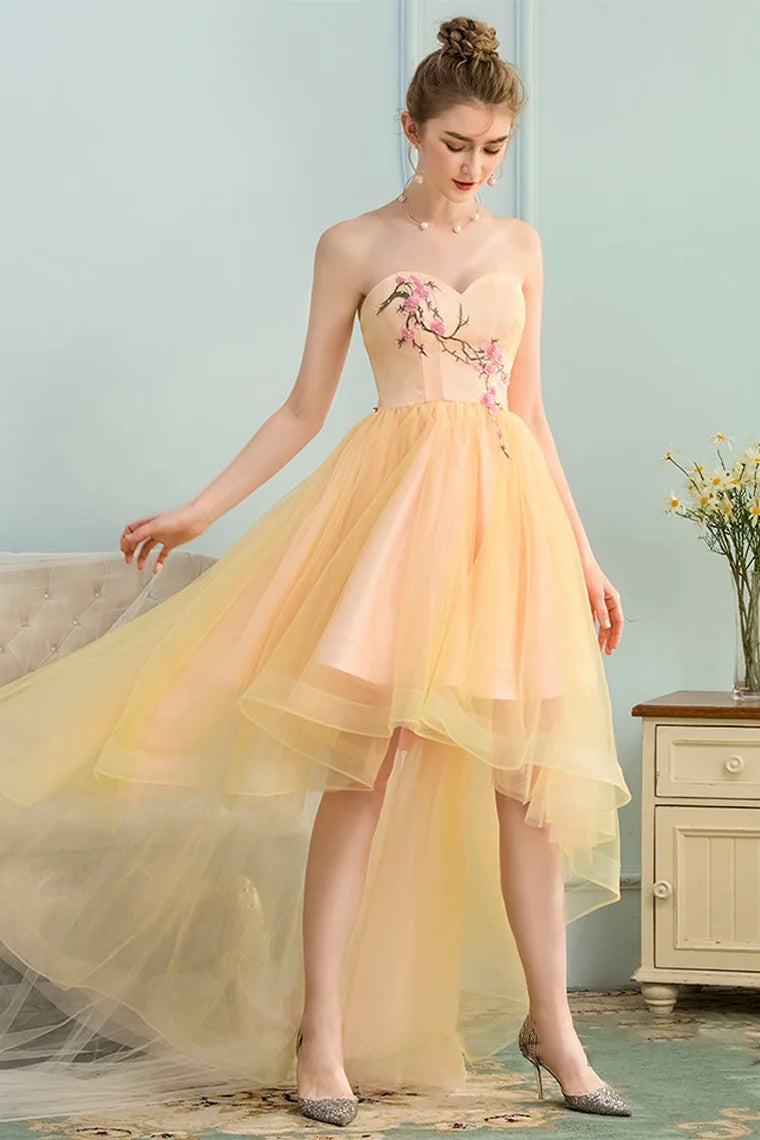 High and low sweet application slim fit satin ball dress