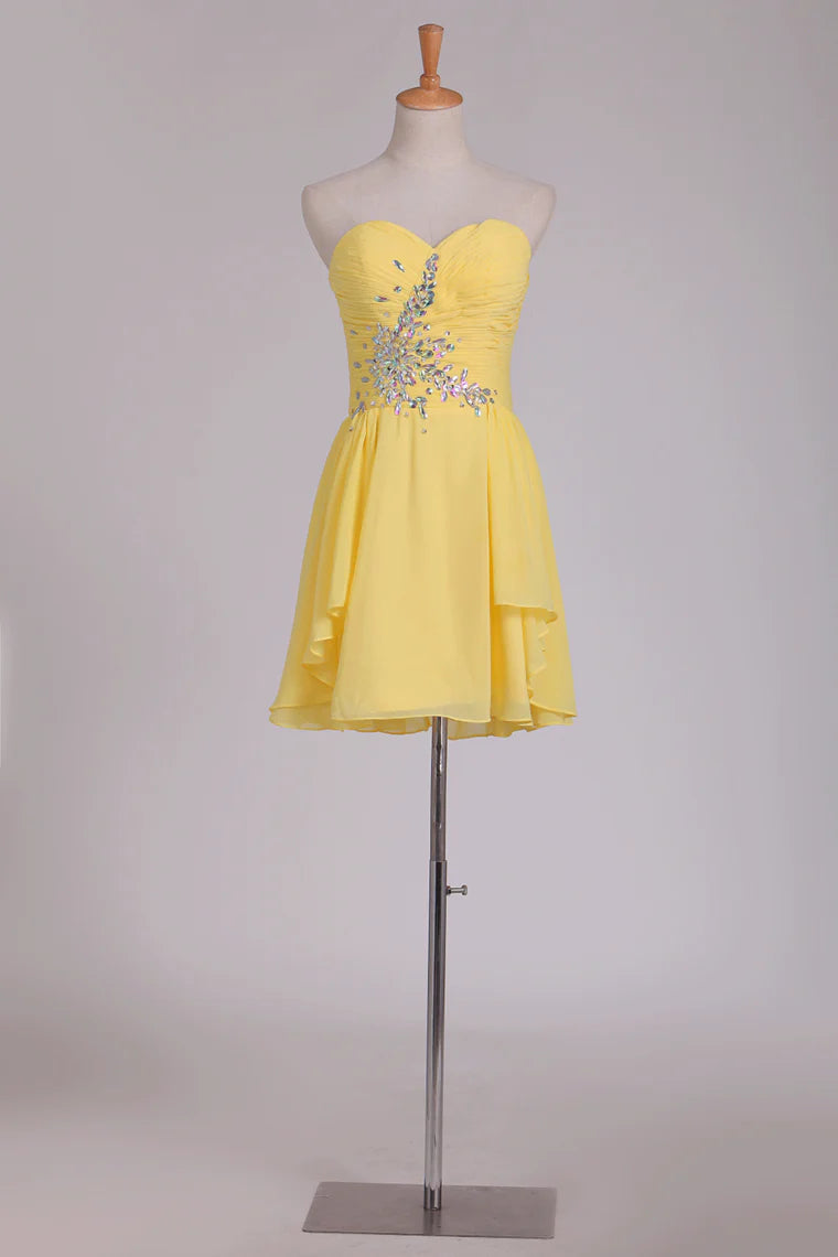 Sweet A-line chiffon embellished beads and ruffled edge short/mini dress