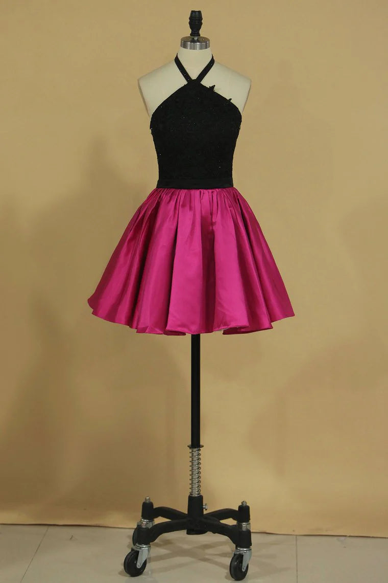 Two piece set of A-line satin dress with stickers