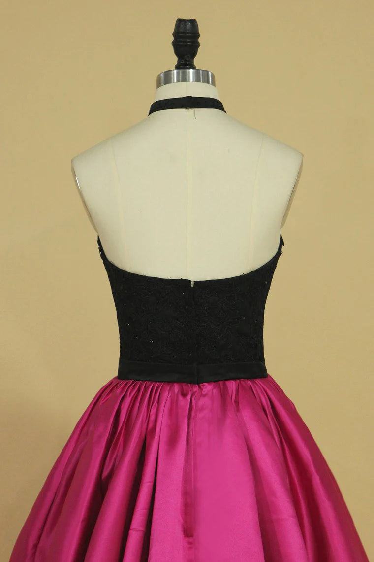 Two piece set of A-line satin dress with stickers