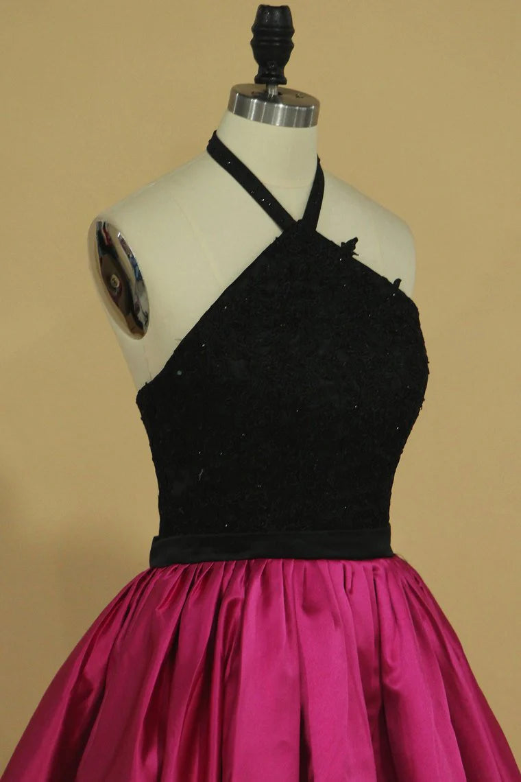 Two piece set of A-line satin dress with stickers