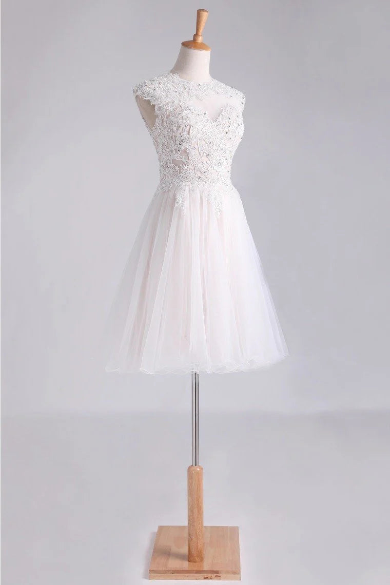 Short mini A-line sheer trimmed dress