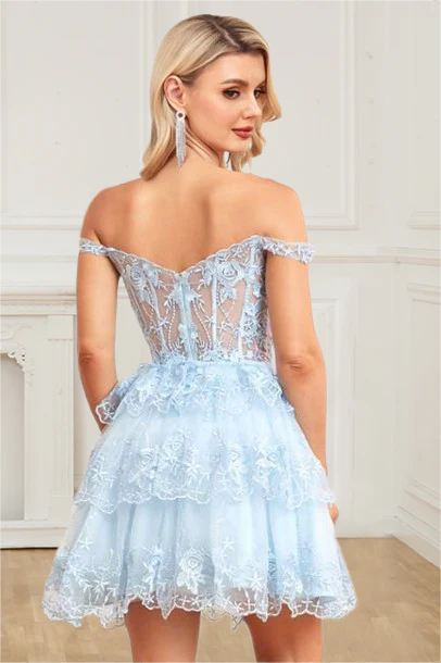 A-line Elegant High end Off Shoulder Lace Applique Return Party Dress