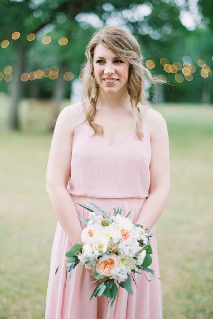 Hot selling V-neck Bohemian long chiffon wedding bridesmaid dress