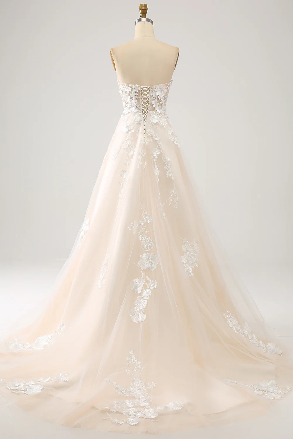 A Line Sweetheart Long Corset Wedding Dress With
