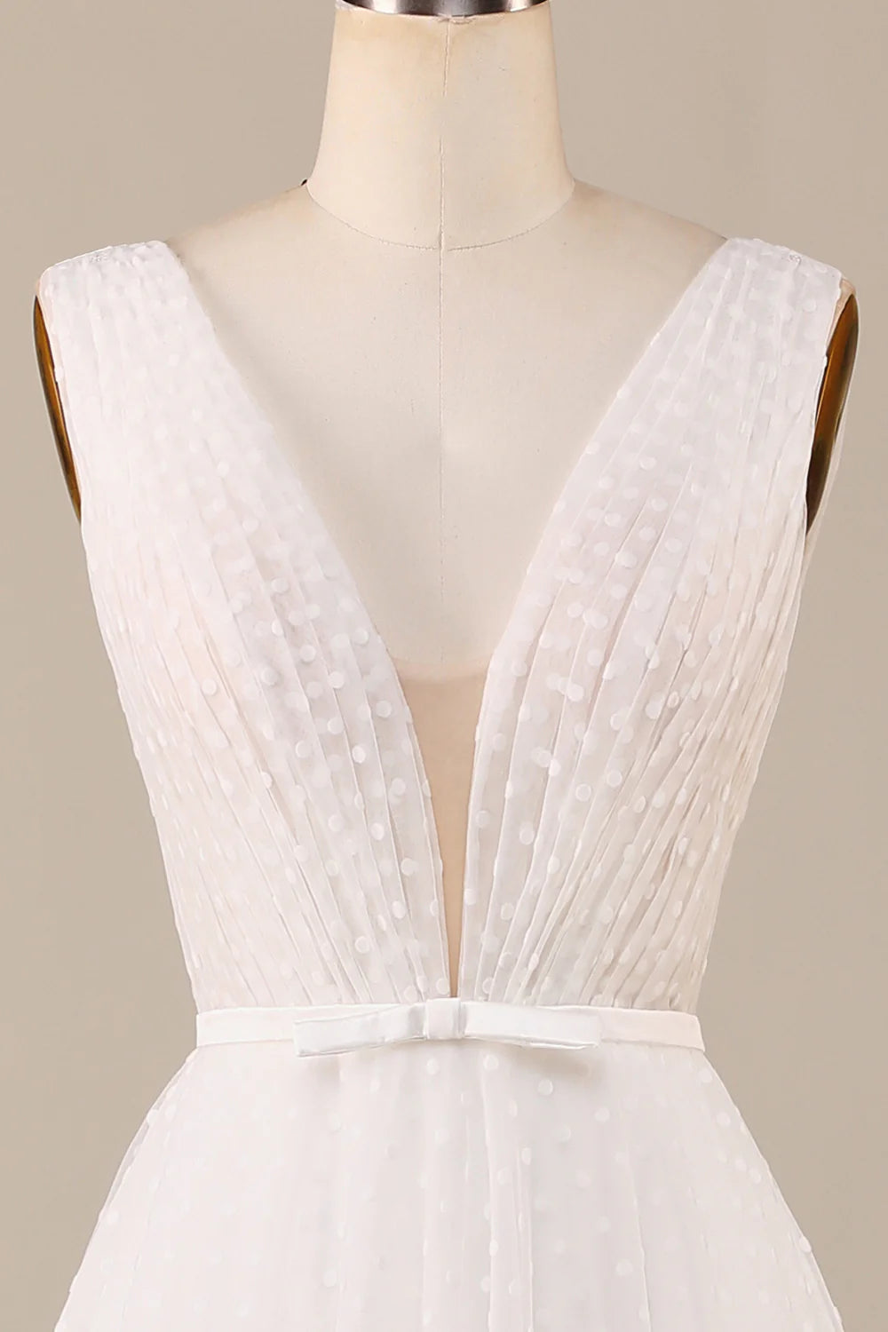 A Line V Neck Ivory Detachable Watteau Train Tulle Wedding Dress
