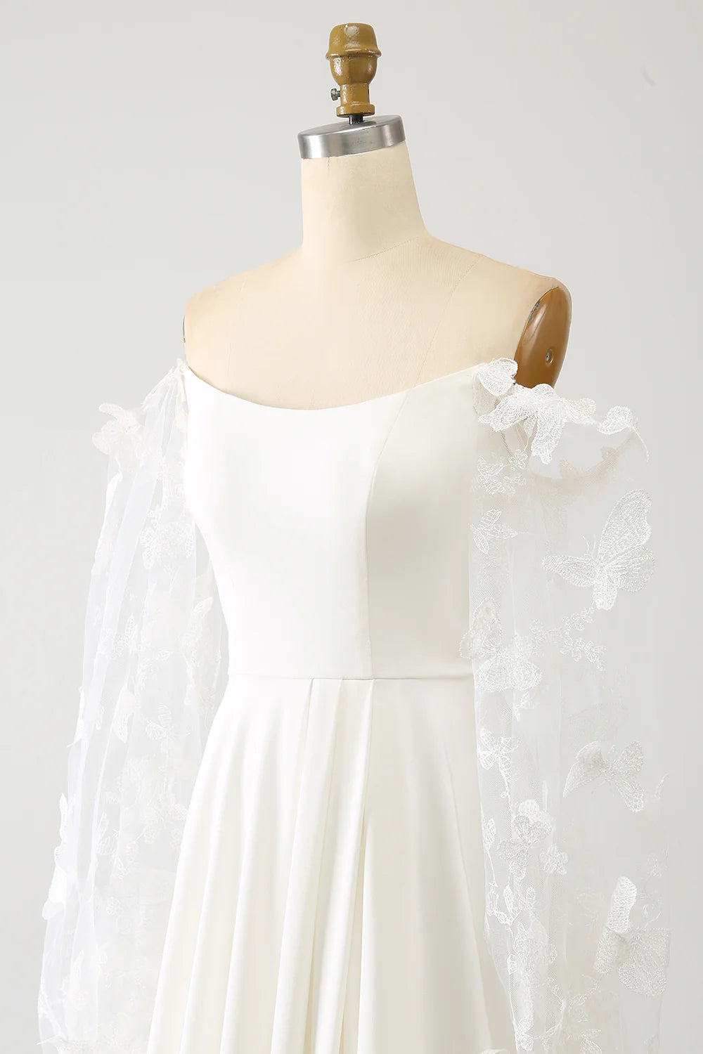 A Line Long Chiffon Wedding Dress With 3D Butterflies Long