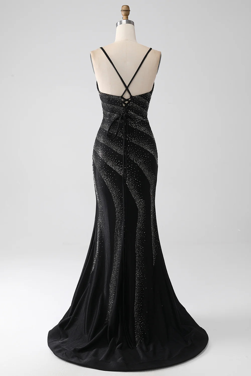 Slim fit mermaid beaded black split ball dress