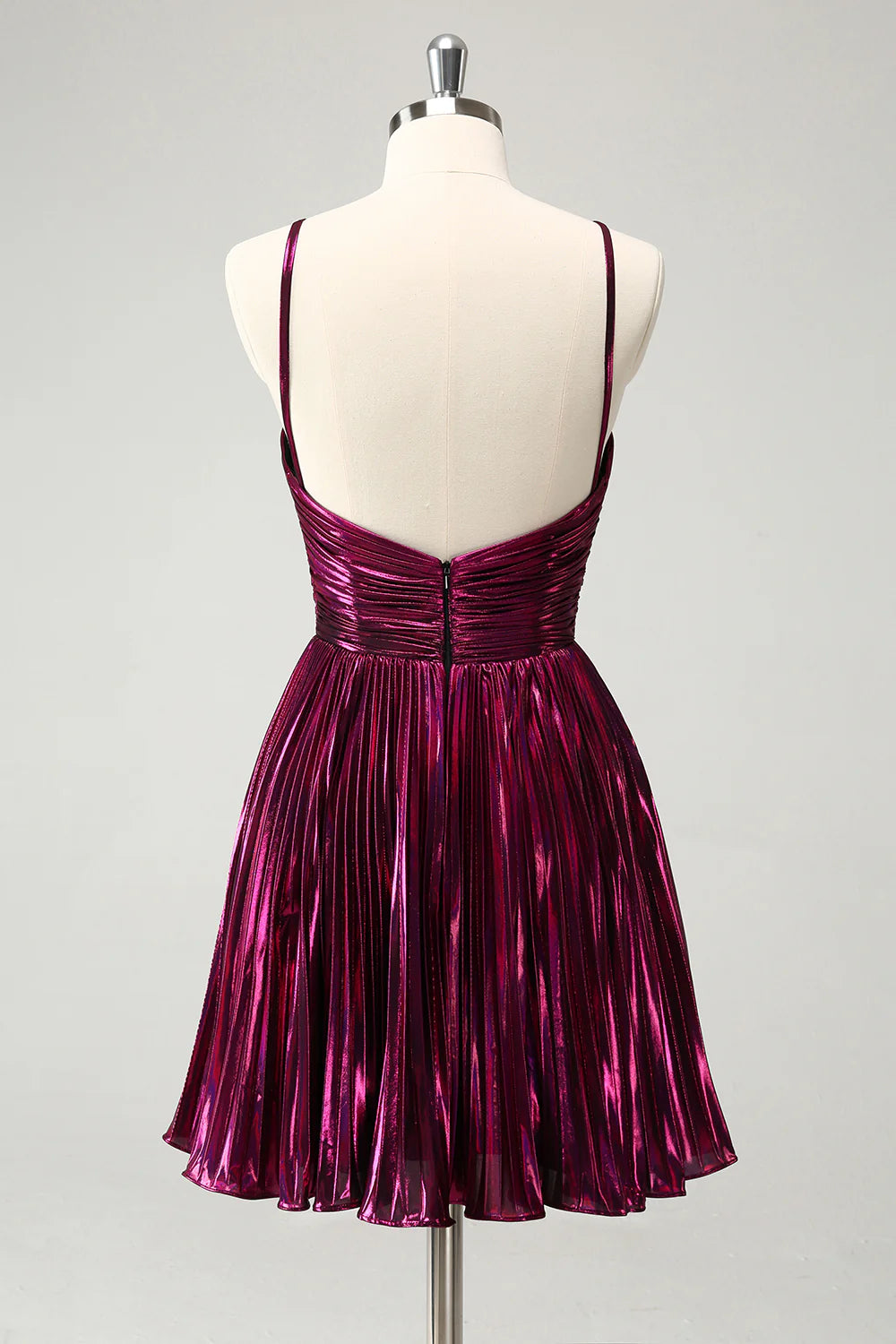 A Line Pleated Hollow Out Short Metallic Homecoming Dress
