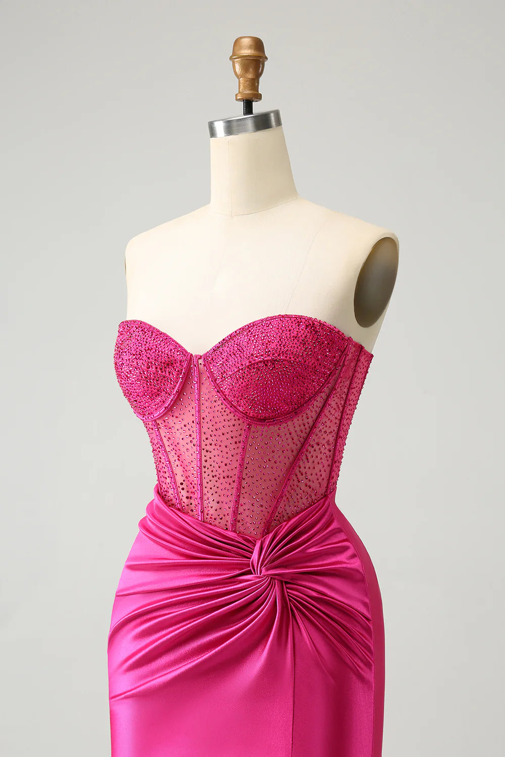 Hot Pink Strapless Pleated Corset Tight Homecoming Dress